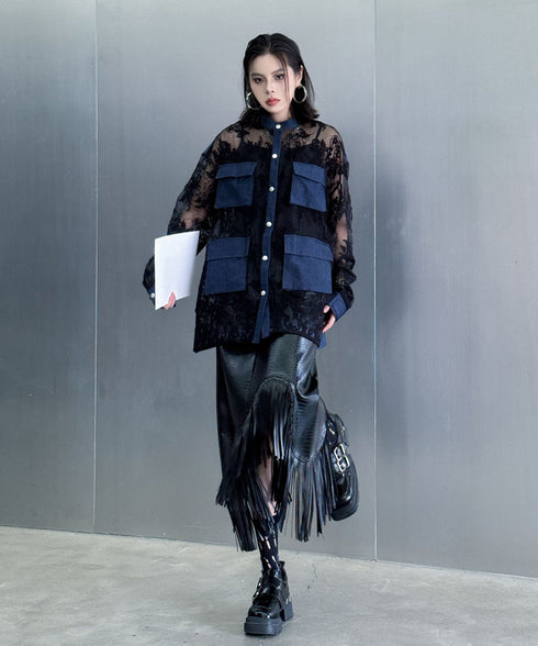 Lace Denim Combination Blouse